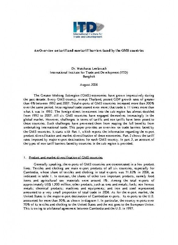 An Overview on tariff and non-tariff barriers faced by the GMS countries