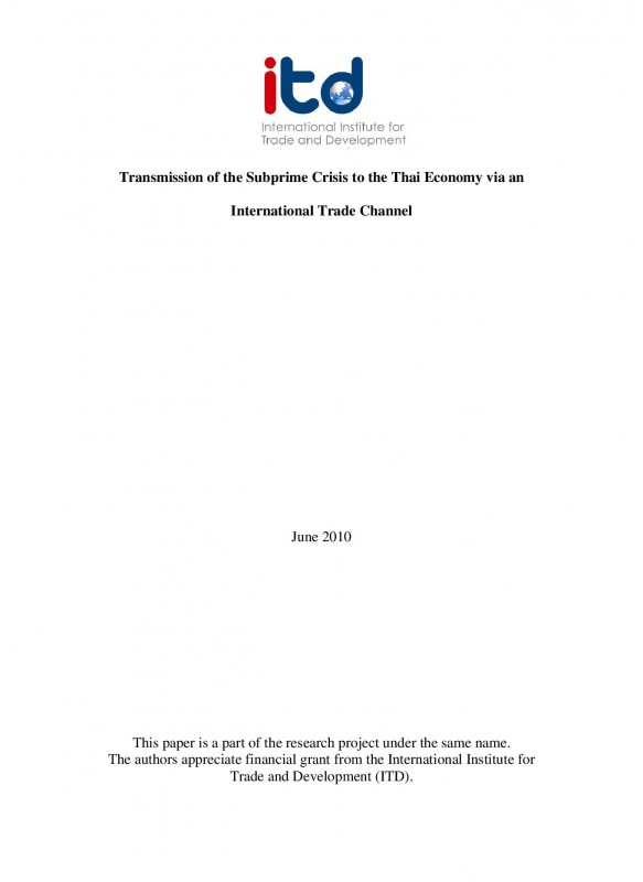 Transmission of the Subprime Crisis to the Thai Economy via an International Trade Channel