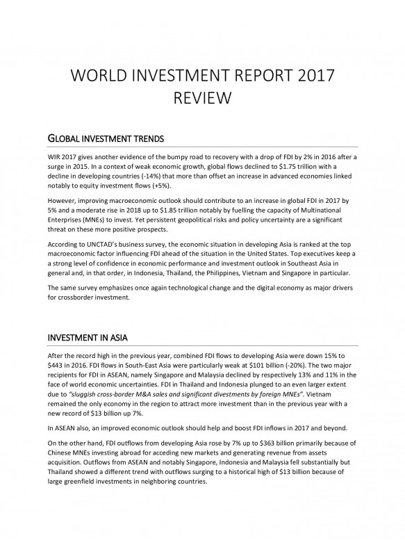 World Investment Report 2017 Review