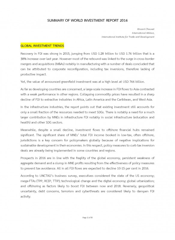 Summary of World Investment Report 2016